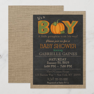 Pumpkin Fall Boy Baby Shower Country Invitation