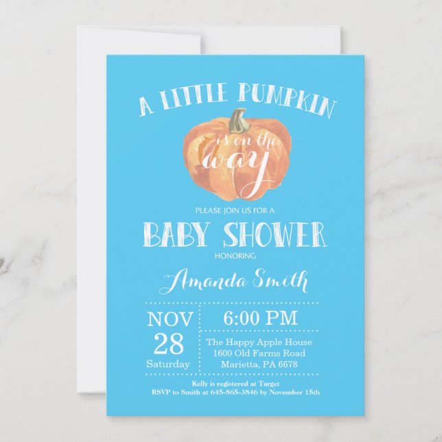 Pumpkin Fall Boy Baby Shower Invitation Blue (Front)