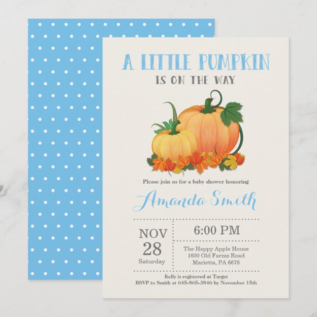 Pumpkin Fall Boy Baby Shower Invitation Card (Front/Back)