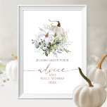 Pumpkin Fall Bridal Shower Advice Wishes Sign<br><div class="desc">Delicate watercolor greenery fall bridal shower advice and well wishes sign. Easy to personalize with your details. Please get in touch with me via chat if you have questions about the artwork or need customization. PLEASE NOTE: For assistance on orders, shipping, product information, etc., contact Zazzle Customer Care directly https://help.zazzle.com/hc/en-us/articles/221463567-How-Do-I-Contact-Zazzle-Customer-Support-....</div>