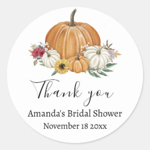 Pumpkin Fall Bridal Shower Favour  Classic Round Sticker