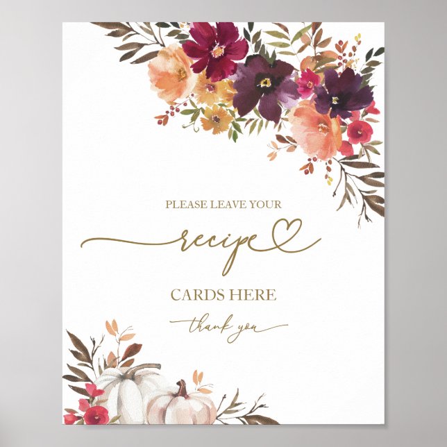 Pumpkin Fall Bridal Shower Recipe Card Sign (Front)