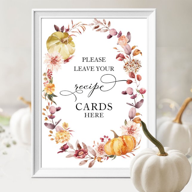 Pumpkin Fall Bridal Shower Recipe Cards Sign (Creator Uploaded)