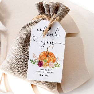 Pumpkin fall bridal shower thank you gift tags