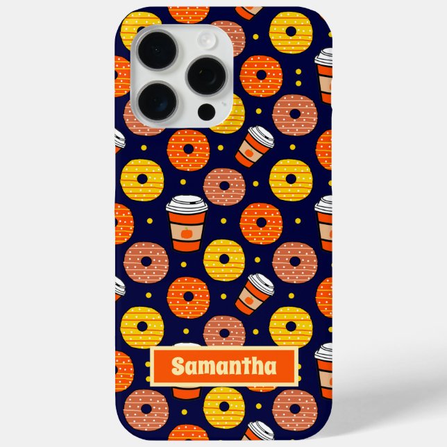 Pumpkin Fall Doughnuts & Coffee Thanksgiving Blue Case-Mate iPhone Case (Back)