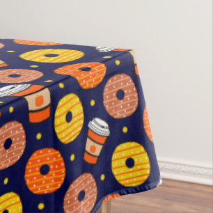 Pumpkin Fall Doughnuts & Coffee Thanksgiving Blue Tablecloth