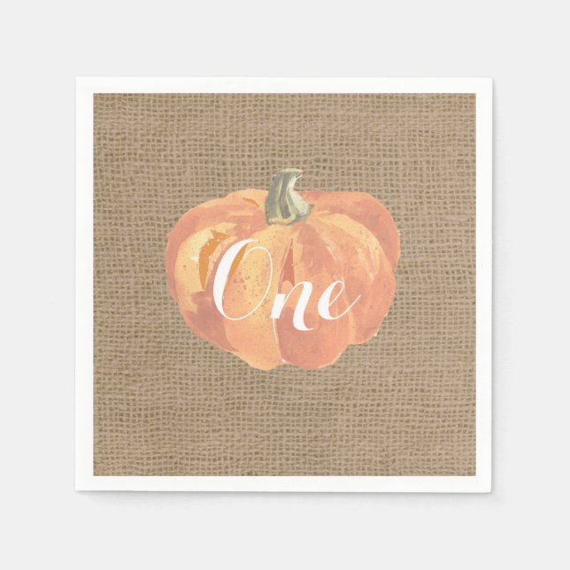 Pumpkin Fall First Birthday Party Burlap Napkin (Front)