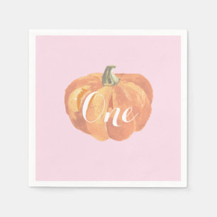 Pumpkin Fall First Birthday Party Orange and Pink Napkin