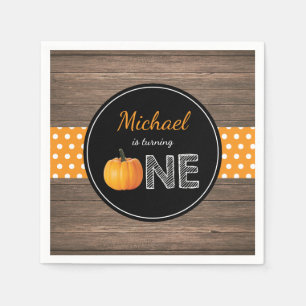 Pumpkin Fall First Birthday Party Orange Rustic Napkin