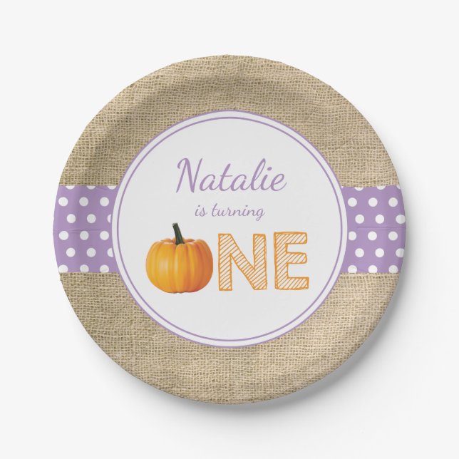 Pumpkin Fall First Birthday Party Paper Plates (Front)