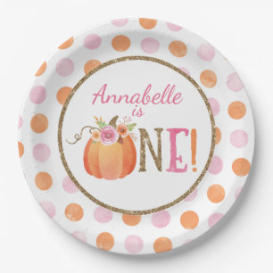 Pumpkin Fall First Birthday Party Paper Plates