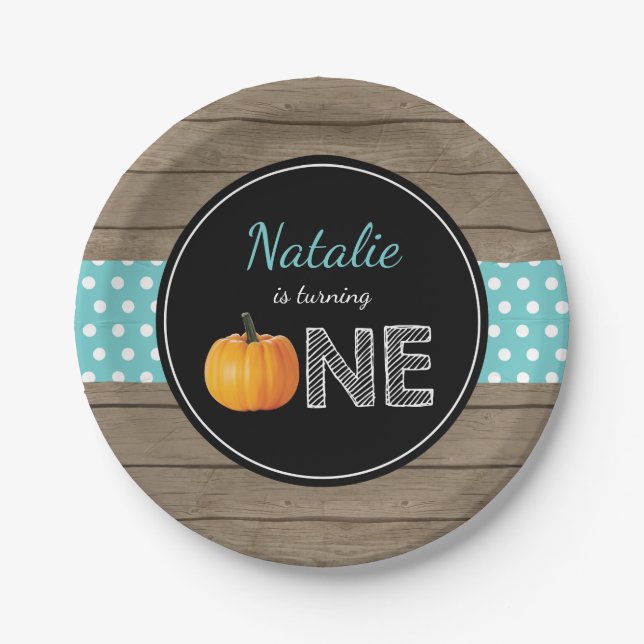 Pumpkin Fall First Birthday Party Paper Plates (Front)