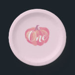Pumpkin Fall First Birthday Party Paper Plates<br><div class="desc">Pumpkin Fall First Birthday Party Paper Plates. Pink Background.</div>