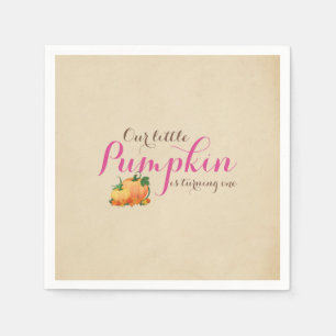 Pumpkin Fall First Birthday Party Pink Napkin