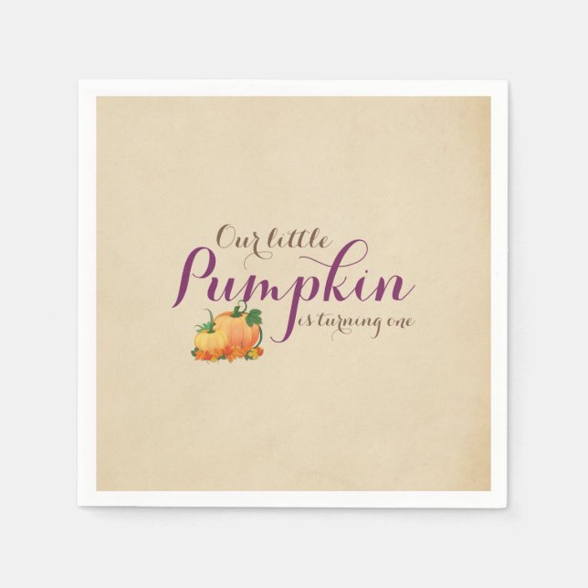 Pumpkin Fall First Birthday Party Purple Napkin (Front)