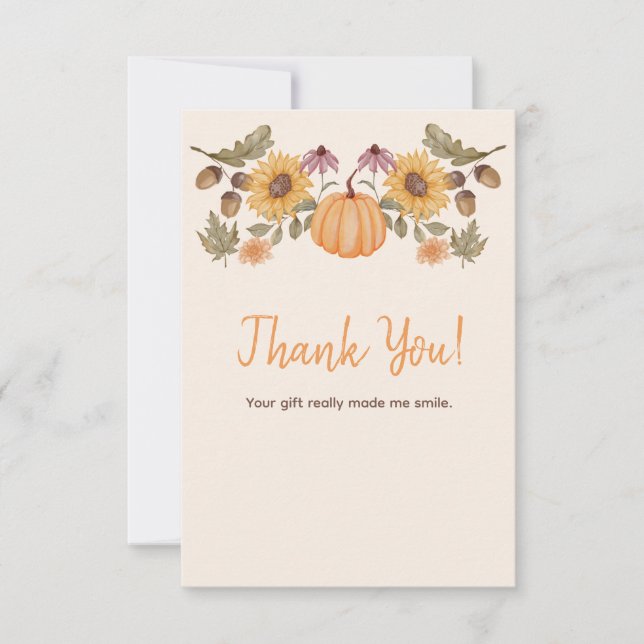 Pumpkin Fall Floral Autumn Baby Shower Thank You Card (Front)