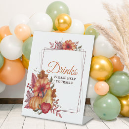 Pumpkin Fall Floral Baby Shower Drinks Pedestal Sign
