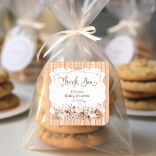 Pumpkin Fall Floral Baby Shower Thank You Square Sticker