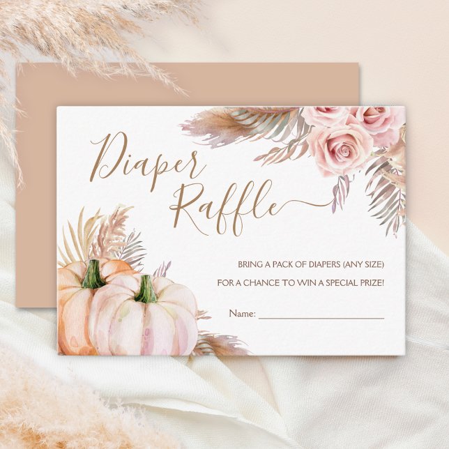 Pumpkin Fall Floral Boho Baby Shower Diaper Raffle Enclosure Card (Creator Uploaded)