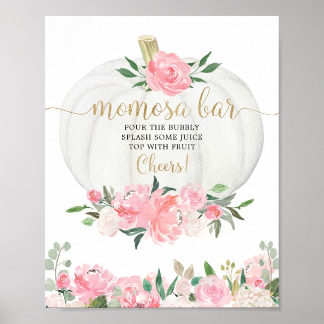 Pumpkin fall floral Momosa bar baby shower sign (Front)