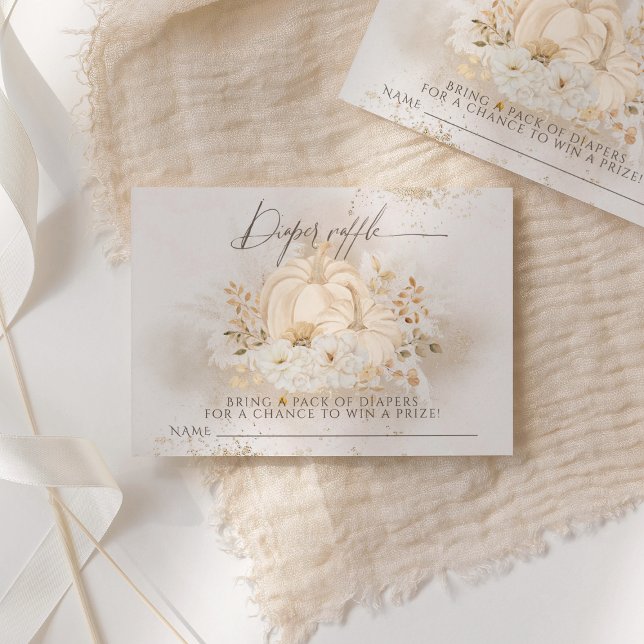 Pumpkin Fall floral & Pampas Baby Shower Diaper  Enclosure Card (Creator Uploaded)