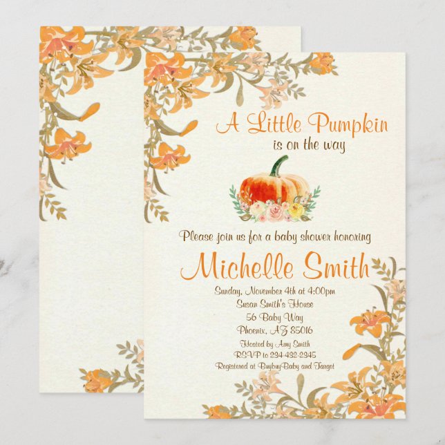 Pumpkin Fall Floral Rustic Baby Shower invitation (Front/Back)