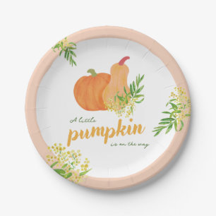 Pumpkin Fall floral watercolor Baby Shower decor Paper Plate