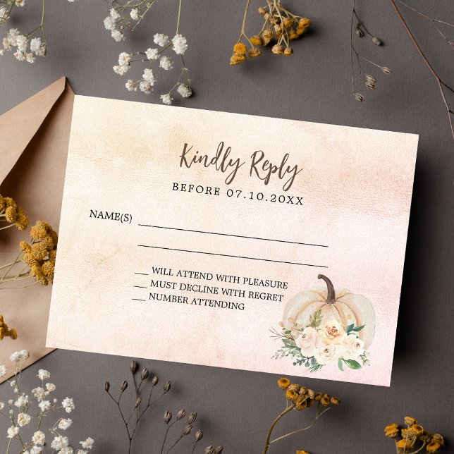 Pumpkin fall florals blush wedding response RSVP Card (Creator Uploaded)