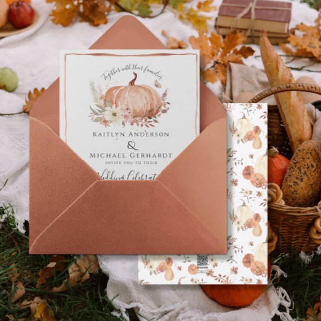 Pumpkin Fall Foliage Floral Watercolor Wedding Invitation (Creator Uploaded)