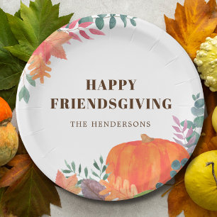 Pumpkin Fall Foliage Friendsgiving Paper Plate