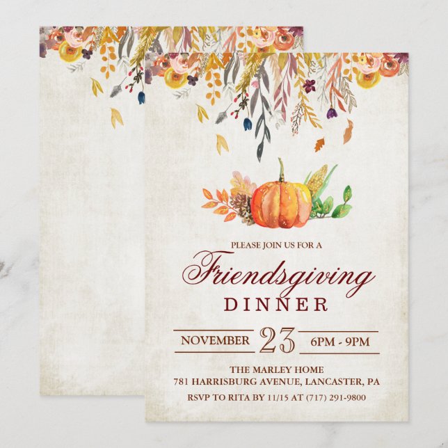 Pumpkin Fall Friendsgiving Dinner Invitation (Front/Back)