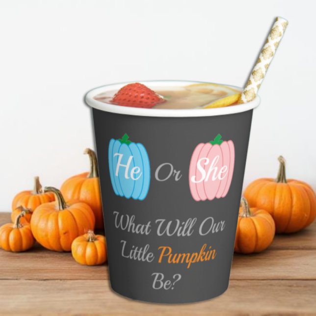 Pumpkin Fall Gender Reveal Paper Cups (Creator Uploaded)