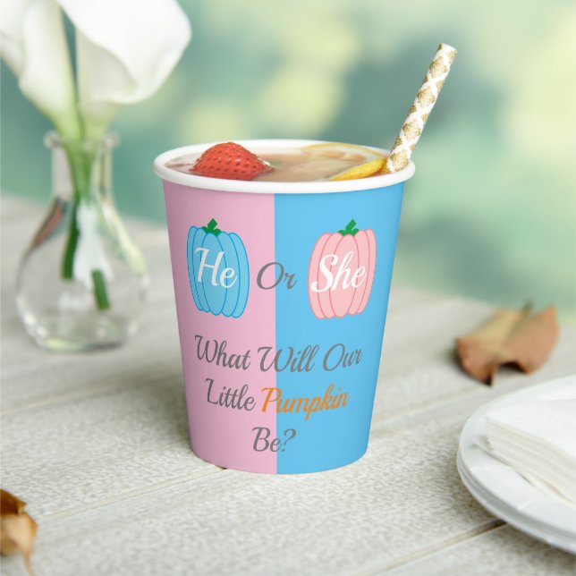 Pumpkin Fall Gender Reveal Paper Cups (Insitu)