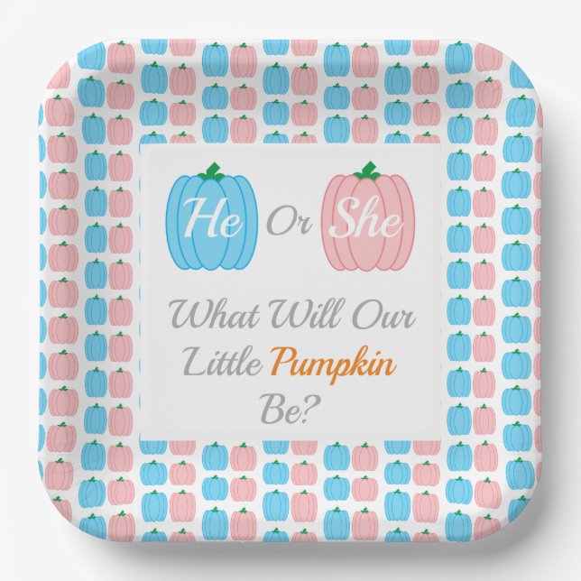 Pumpkin Fall Gender Reveal Paper Plate (Front)
