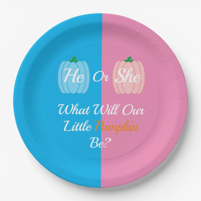 Pumpkin Fall Gender Reveal Paper Plate (Front)