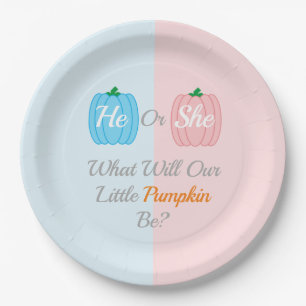 Pumpkin Fall Gender Reveal Paper Plate