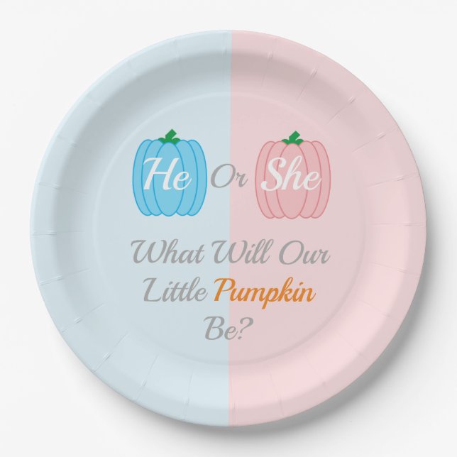 Pumpkin Fall Gender Reveal Paper Plate (Front)