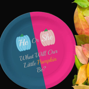 Pumpkin Fall Gender Reveal Paper Plate