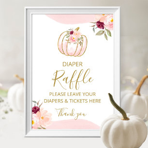 Pumpkin Fall Girl Baby Shower Diaper Raffle Sign