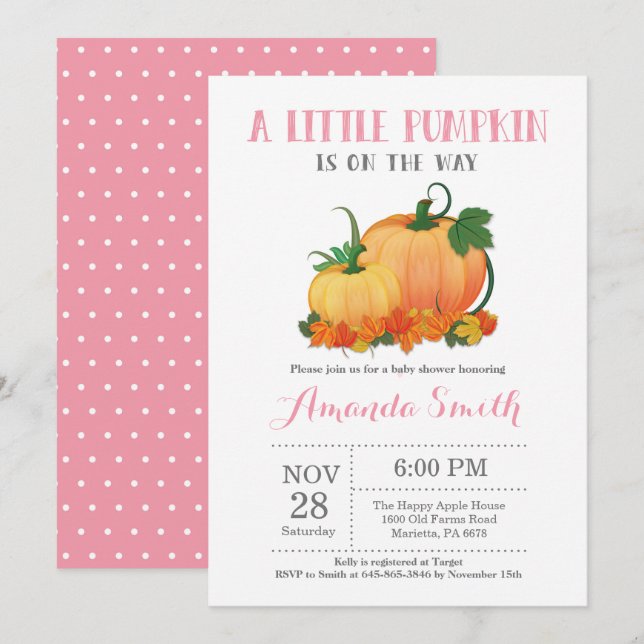 Pumpkin Fall Girl Baby Shower Invitation Card (Front/Back)
