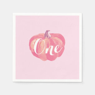 Pumpkin Fall Girl First Birthday Party Pink Napkin