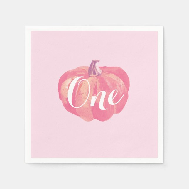 Pumpkin Fall Girl First Birthday Party Pink Napkin (Front)