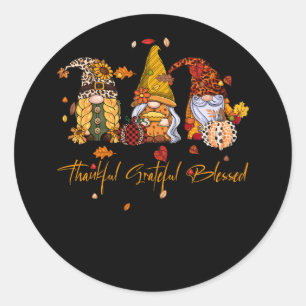 Pumpkin Fall Gnomes Thankful Grateful Blessed Than Classic Round Sticker
