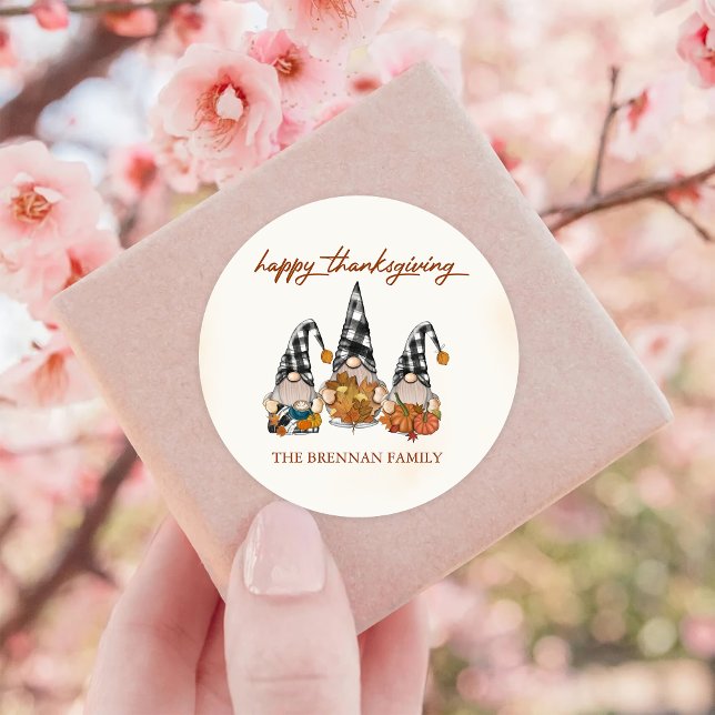 Pumpkin Fall Gnomes Thanksgiving Classic Round Sticker (Creator Uploaded)