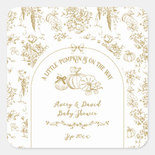 Pumpkin Fall Gold Whimsical Floral Baby Shower Square Sticker