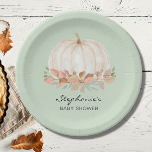 Pumpkin Fall Green Baby Shower Paper Plate