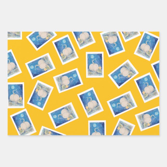 Pumpkin Fall Harvest Maureen Girard Autumn Vines Wrapping Paper Sheet (Front)