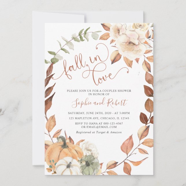 Pumpkin Fall in Love Autumn Bridal Couples Shower Invitation (Front)