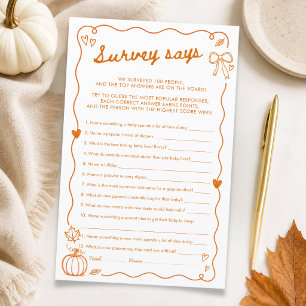 Pumpkin Fall In Love Baby Shower Survey Says Game