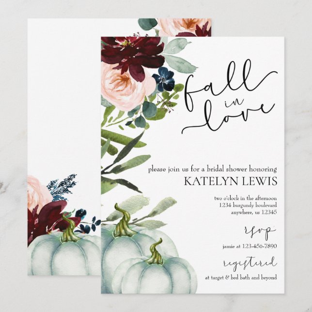 Pumpkin Fall In Love Bridal Shower Invitation (Front/Back)